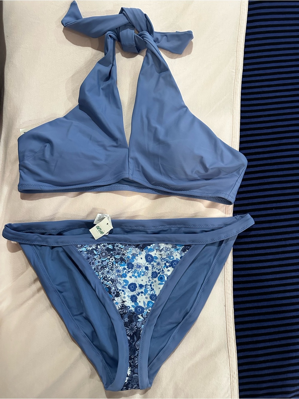 aerie Two-Piece Blue Floral Halter Bikini